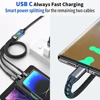 100 Вт сверхбыстрая зарядка USB C Тип 3 в 1 Кабель для передачи данных с подсветкой для IPhone Samsung Xiaomi Huawei Шнуры для быстрой зарядки — изображение 6