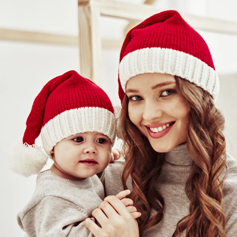 christmas beanie hat knitted baby adult child soft beanie santa claus new year gift xmas decorate