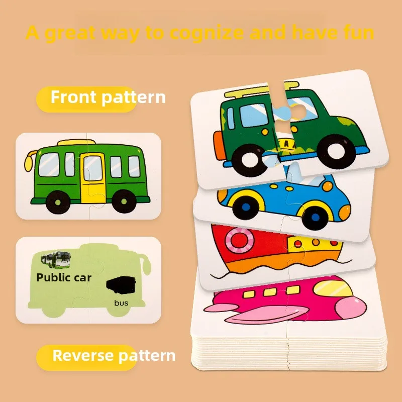 32Pcs Montessori Toddler Card Matching Game Early Education Puzzle Toys Cartoon Jigsaw Toys Color Shape Cognitive Training Gift
