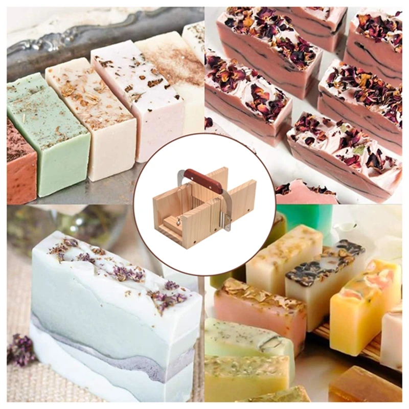 New 9PCS Silicone Soap Molds Kit,Rectangular Wooden Silicone Soap Mold Cutter Slicerhandmade DIY For Cake Making