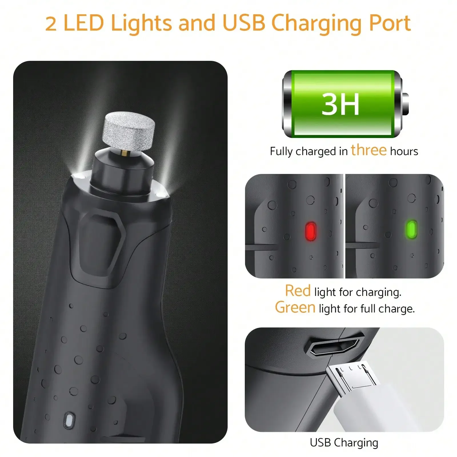 Pet Dog Nail Grinders Quiet 6 Speed USB Rechargeable Electric Dog Nail Trimmer with 2 LED Lights for Large Medium Small Dogs