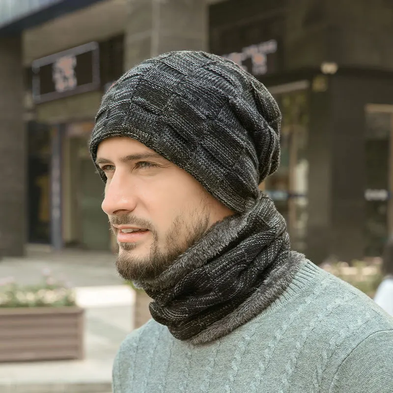 Men's Winter Keep Warm Knitted Hat Scarf Set knitted hat scarf set
