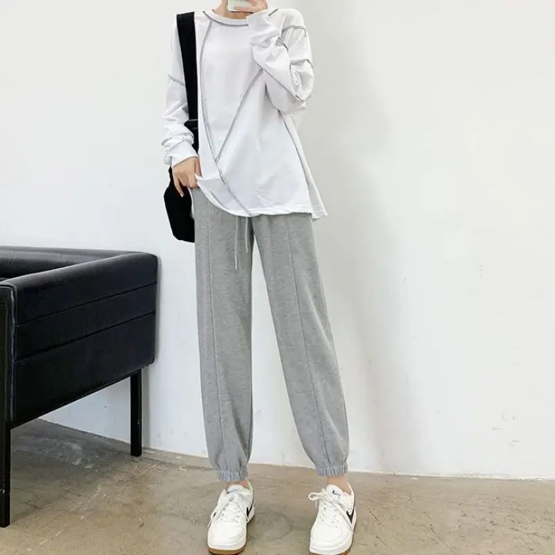 2023 Spring and Autumn Seasons Fashion Casual Loose Binding Feet Drop Solid Color Versatile Thin Women's High Waist Guard Pants