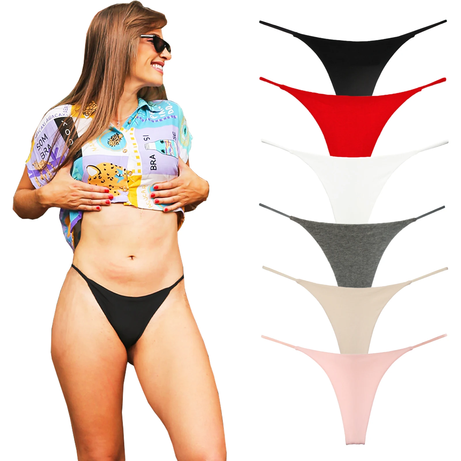 6 PCS/Set Thong Panties for Women Ladies Lingerie Sexy Low Rise G String  Bikini Female Panty Seamless Cotton Panty Clothing