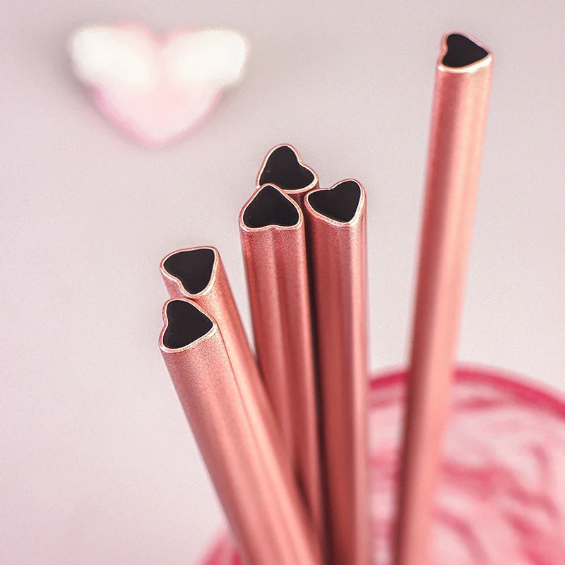 1pc Stainless Steel Straw Creative Romantic Pink Heart Straw For Drinking Juice Milk Parties Supplies