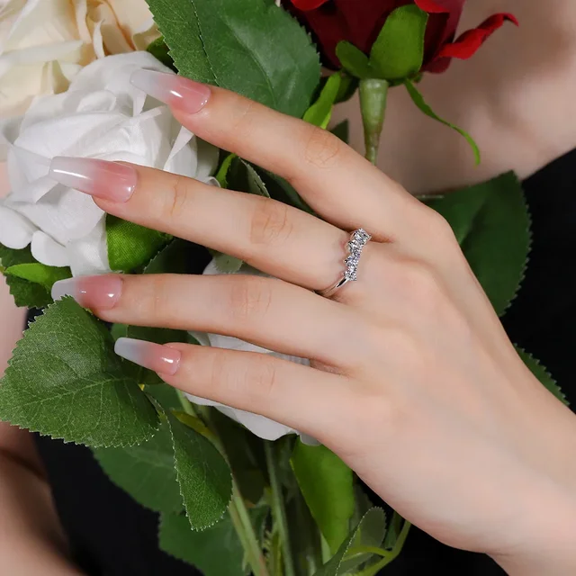 LinkerLove Half Eternity Moissanite Curved Wedding Band S925 Sterling Silver Crown Engagement Ring for Women Party Fine Jewelry 2