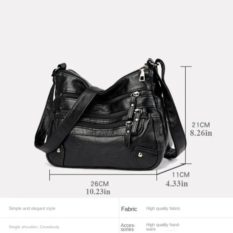 Soft Leather Shoulder Bag - Women's Crossbody Double Layered Large Capacity Tote