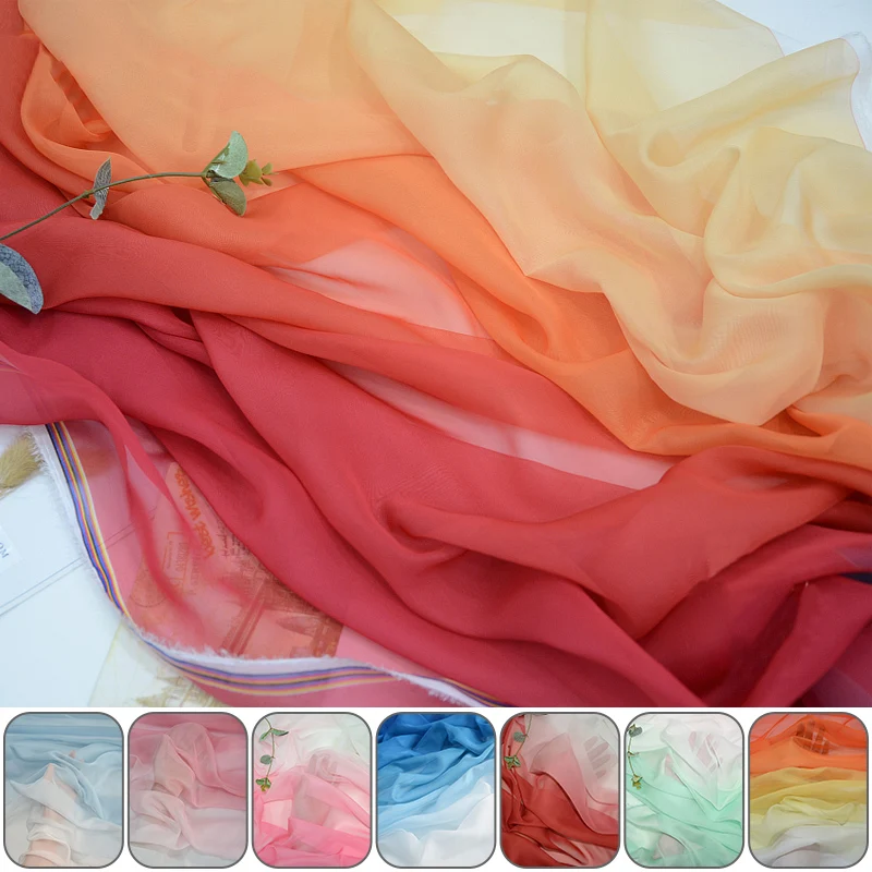 

1/2/3/5M Rainbow Gradient Color Thin Chiffon Fabric Organza Tulle Fabric For Diy Ancient Style Hanfu Dress Stage Costume Decor