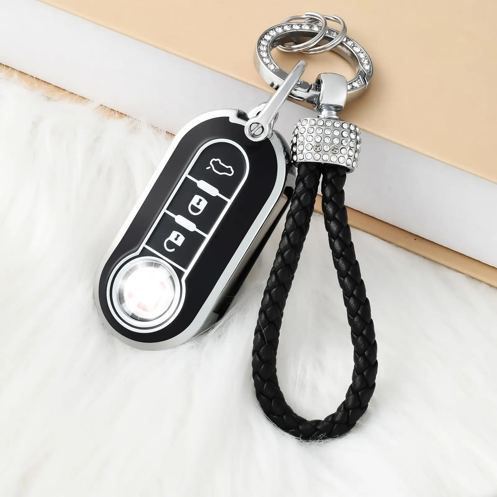 3-Tasten-Schlüsseletui für Fiat 500 Ducato Panda Punto, goldfarben, weiches TPU, Auto-Flip-Klappschlüsseletui, Fernschlüsselgehäuse, Halter, Protecor-Schlüsselanhänger