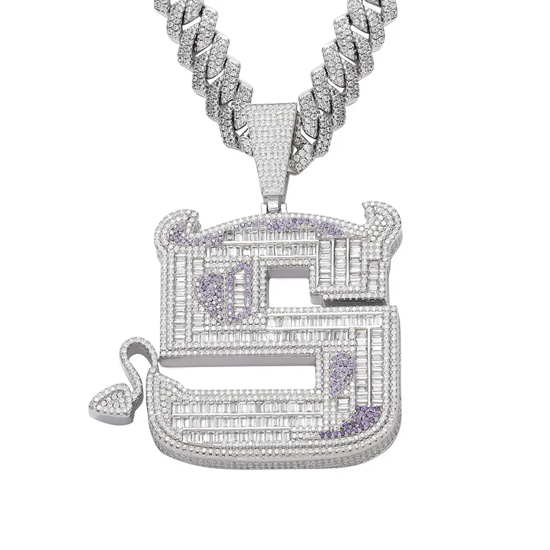 

Hip Hop Micro Paved 3A+ Cubic Zirconia Bling Iced Out Big Devil Pendants Necklaces for Men Rapper Jewelry Silver Color