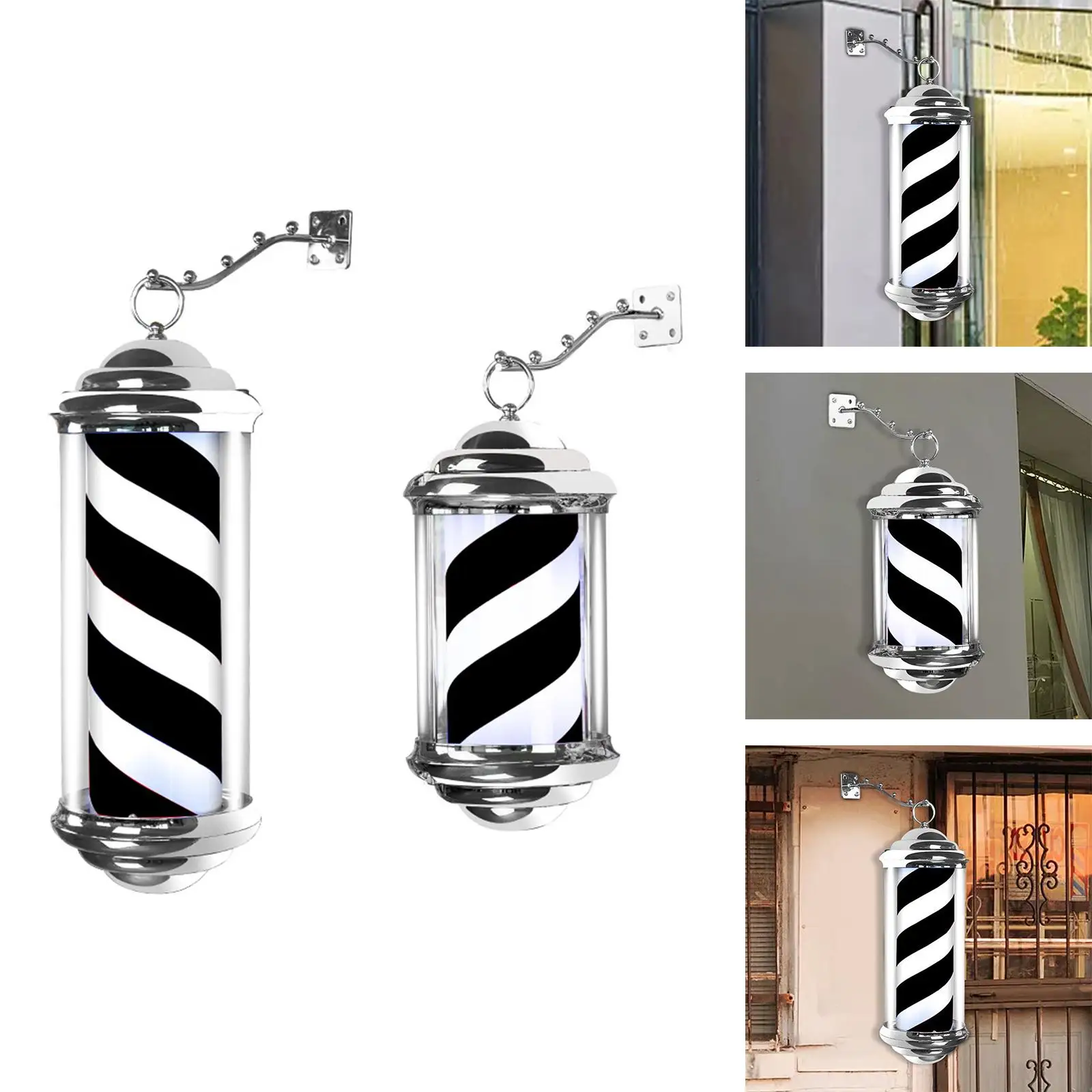 Rotating Barber Pole Light with Hanging Rack Waterproof Lamp Lighting Salon Sign LED for Outdoor Beauty Shop Hair Salon EU Plug