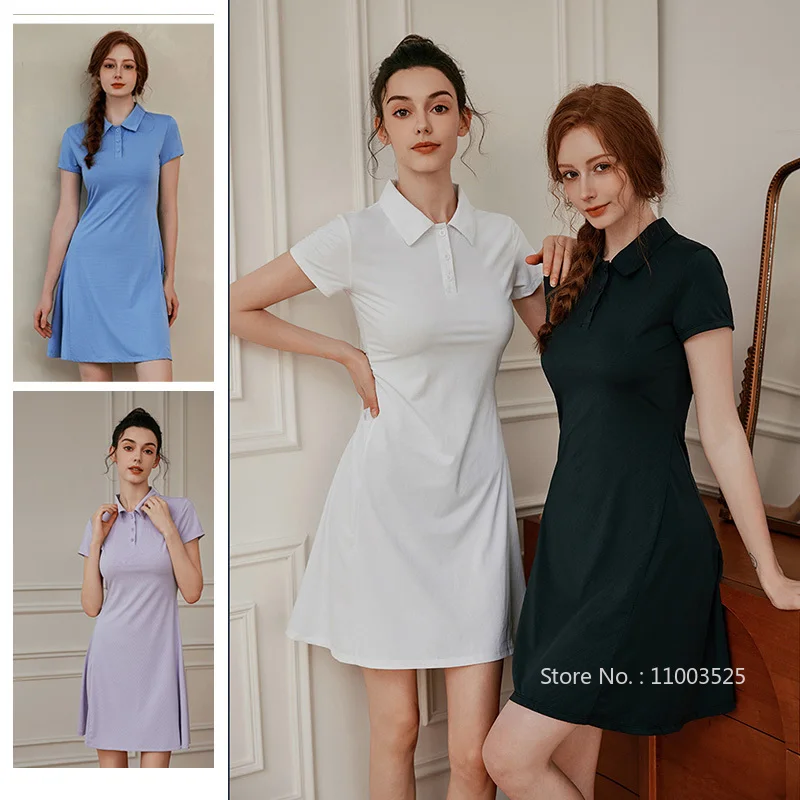 Women Polo Golf Tennis Dress Short Sleeve Breathable Slim Dresses Quick-dry Workout Athletic Skirts Ladies Casual Golf Apparel
