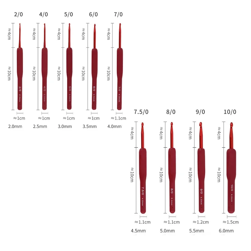 Description Picture 3 of itemSet 2-10 mm Crochet Hooks Frosted Silicone Handle Aluminum Handmade DIY Hook Crochet Sweater Weaving Knitting Sewing Tool