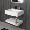 Modern Wall-Mount Rectangular Bathroom Sink Floating Vanity Shelf Set Stone Resin Vessel Sinks White Trough Drainage Smooth 3