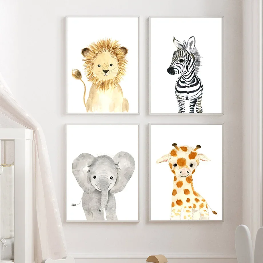 

Cute Lion Elephant Giraffe Zebra Animals Nordic Posters And Prints Wall Art Canvas Painting Wall Pictures For Kids Room Decor