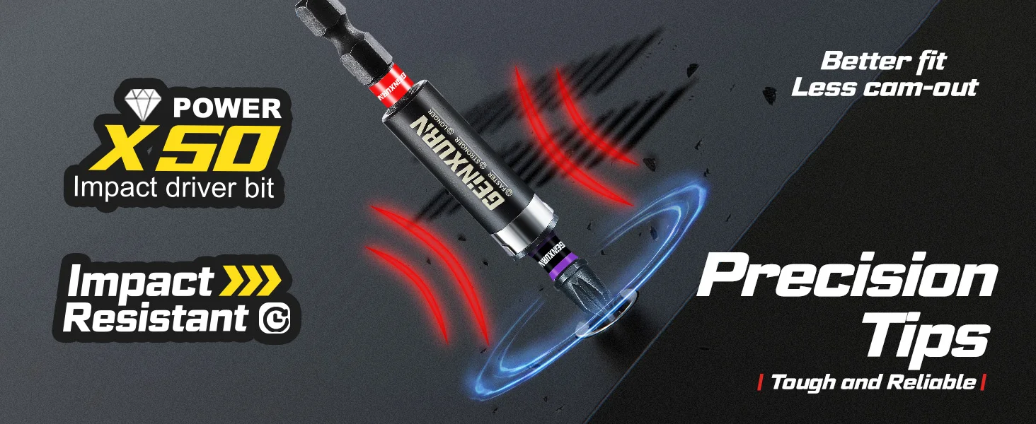 Geinxurn-Impact # 2-Posidriv-Schraubendreher-Bit-Set, 1-Zoll-Magnet-Bit-Set aus S2-Stahl und Schlagbithalter mit farbcodierter Basis – Detail 8