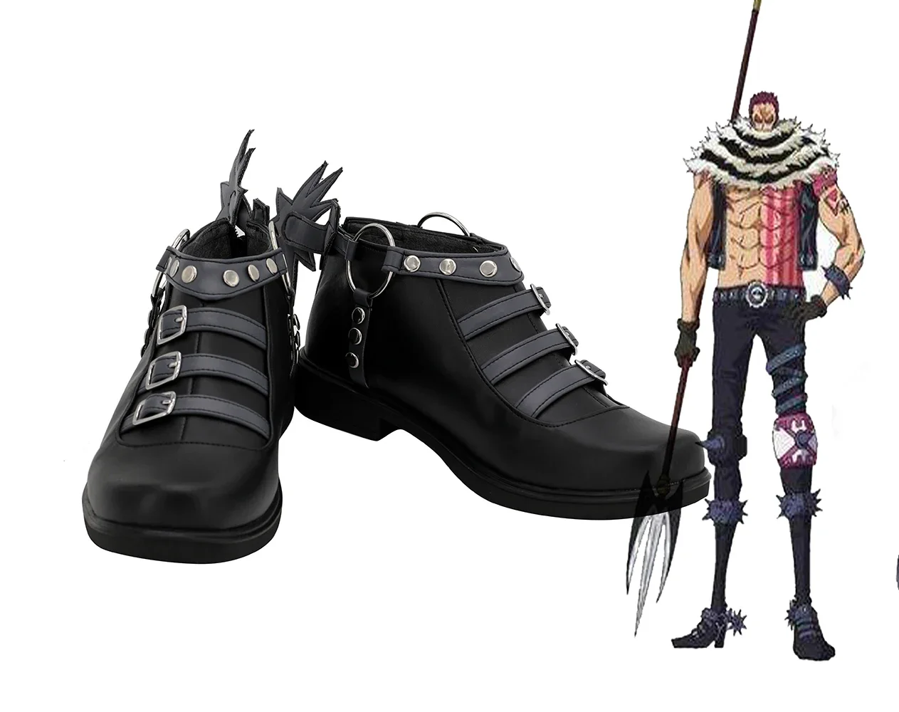 

One Piece Charlotte Katakuri Cosplay Shoes Black Boots Custom Made Any Size