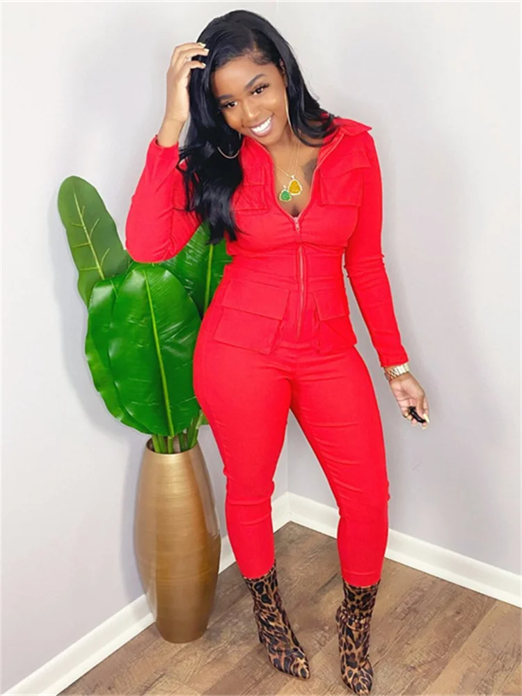 FQLWL Fall Streetwear Pockets Zipper Rompers Womens Jumpsuits Women One  Piece Outfits 2022 Long Sleeve Bodycon Yellow Jumpsuits - AliExpress