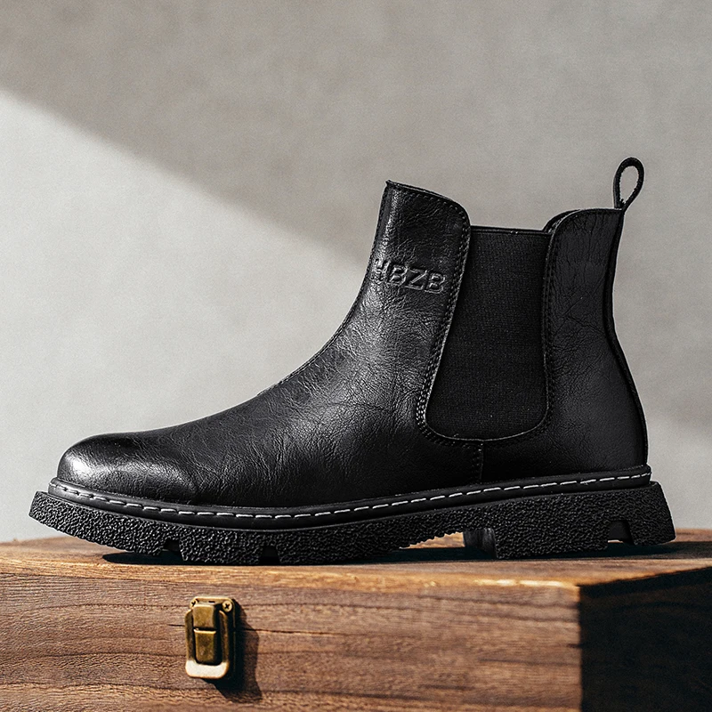 

Men's Chelsea Dress Boots Waterproof Leather Casual Shoes Business Work Daily Ankle Boots for Men