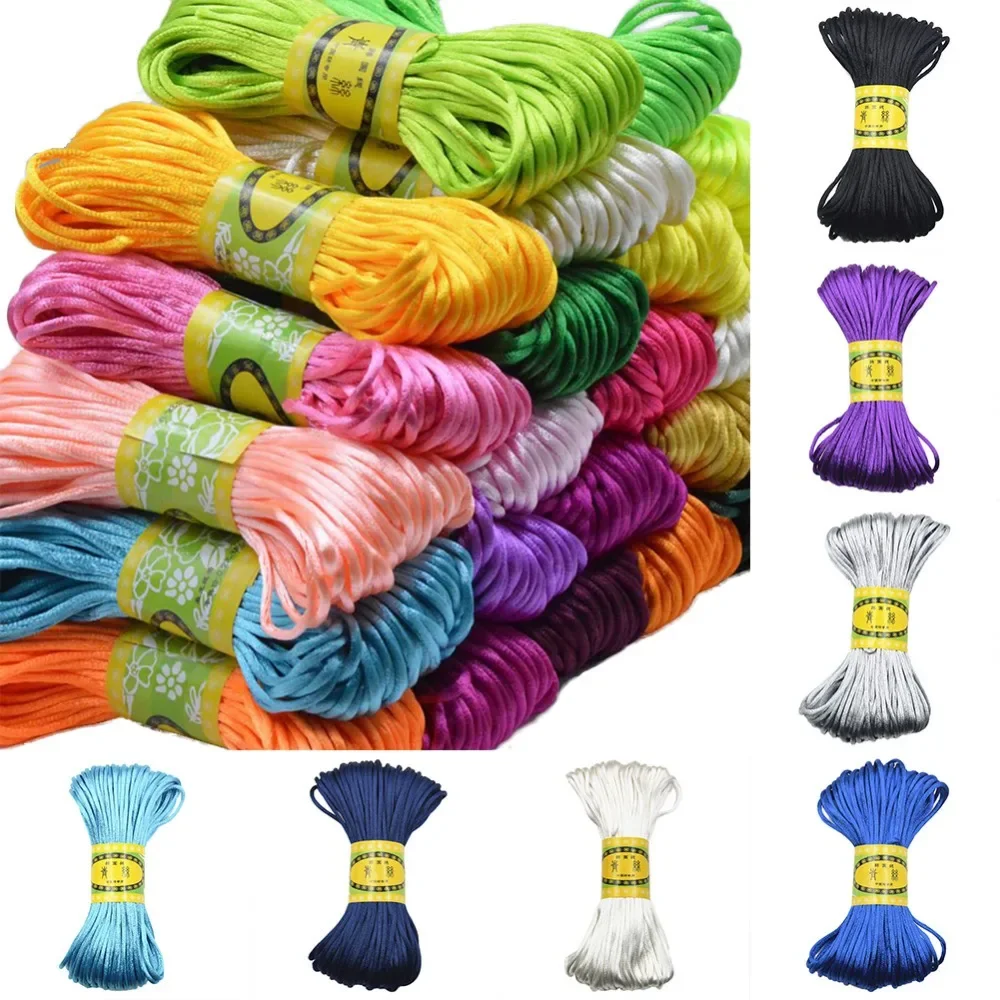 3mm 20M Chinese Knot Satin Nylon Braided Cord Macrame Beading Rattail Cords Multi-colored Findings Beading Thread#256429