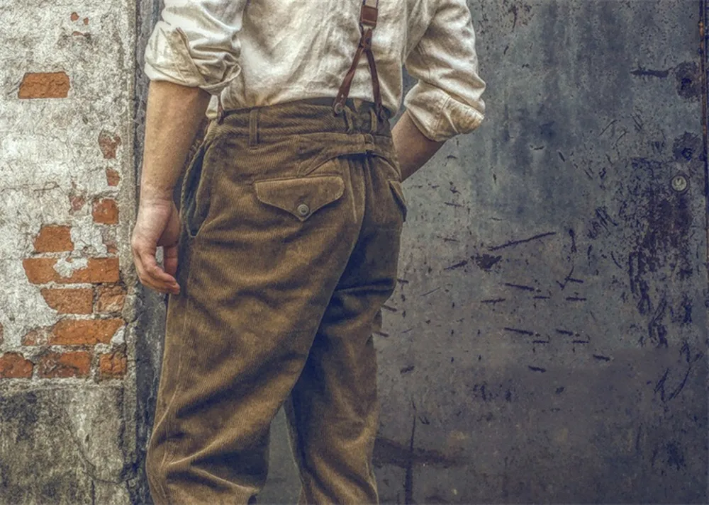 Description Picture 2 of itemMen's' High Waist Straight Corduroy Pants Classic Cargo Gardener Cotton Trousers Vintage Amekaji Overalls Male Clothing