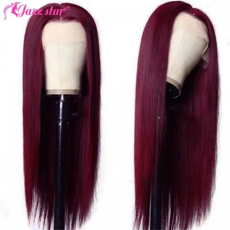 Burgundy 13x4 HD Transparent Lace Front Human Hair Wigs 99J Straight Lace Frontal Wig For Women Pre Plucked Baby Hair Jazz Star