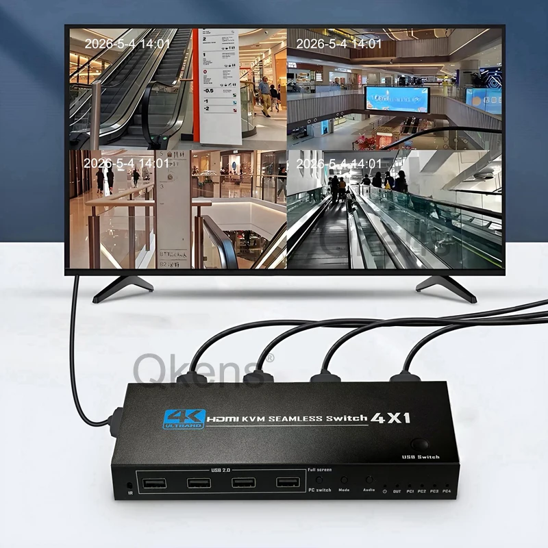 4K 4x1 HDMI KVM 심리스 스위치 멀티뷰어 1+3 2 3 4 화면을 하나의 모니터에 표시, 4대의 노트북 PC 마우스 키보드 모니터 공유