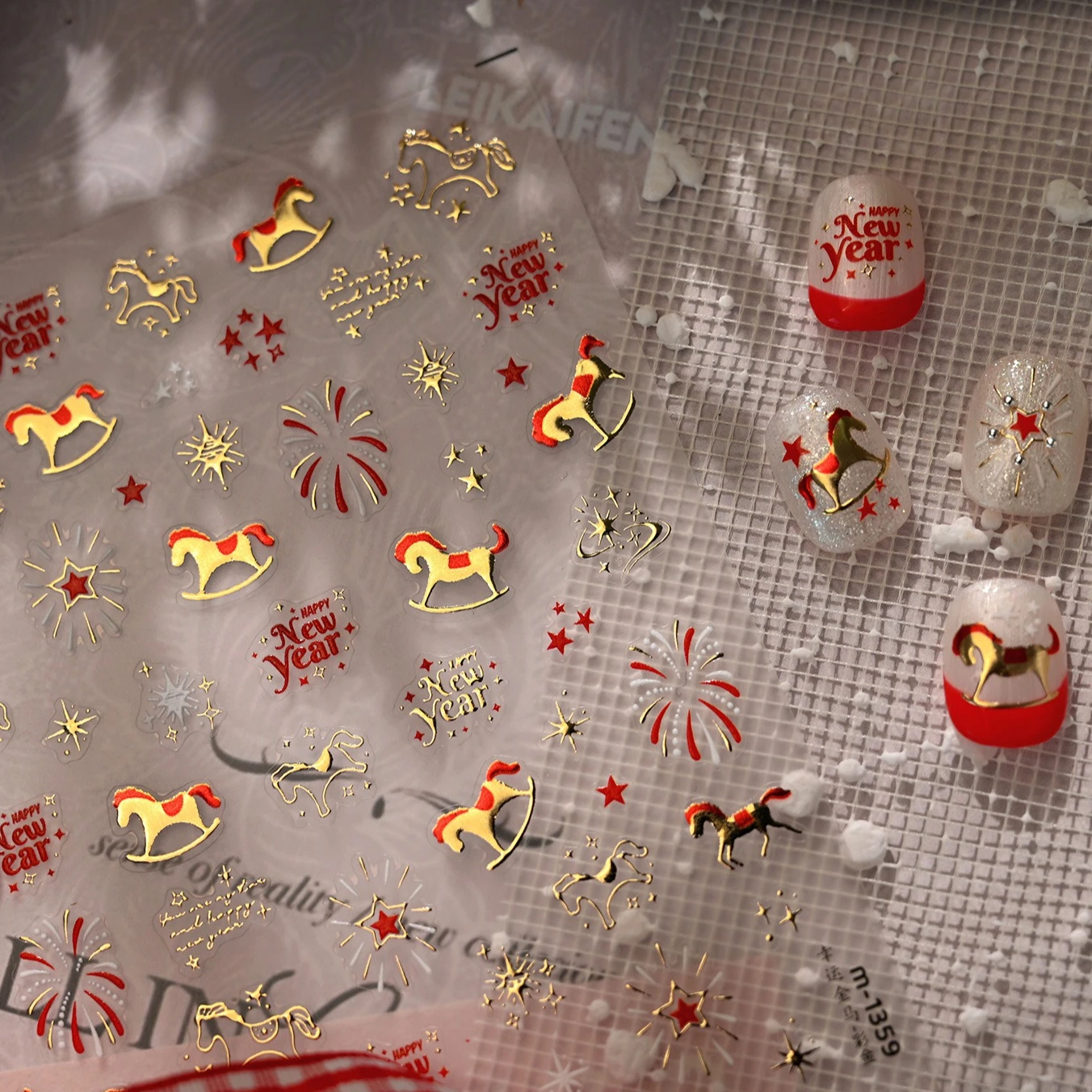 황금 말 불꽃놀이 별 중국 설날 유니콘 별자리 조랑말 하트 달 리본 꽃 네일 아트 스티커 휴대폰 데칼