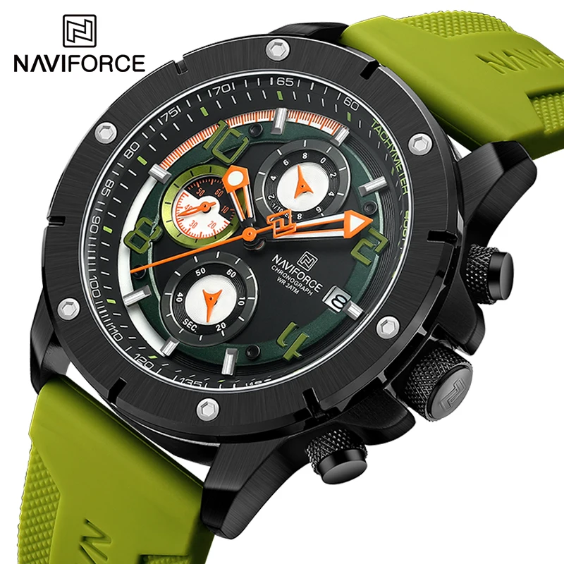 NAVIFROCE Men's Creative Quartz Chronograph Watches Top Brand High Quality Male Sports Clock Man Fumed Silica Strap Wrist Watch