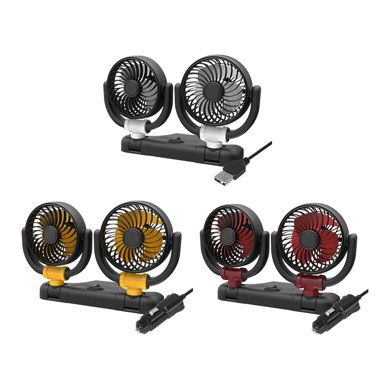 Car Double Head Folding Fan Accessories 360 Degrees Rotary Portable Car Cooling Air Fan for Dashboard SUV Boat RV Home premium