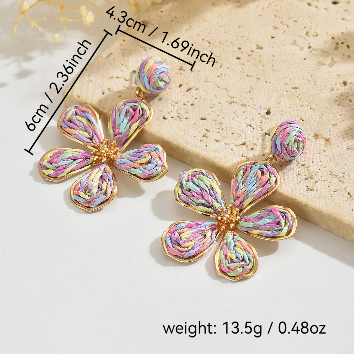 Bohemia Sweet Raffia Flower Drop Earrings for Women Girls Handmade Elegant Rattan Knit Dangle Earrings Summer Party Jewelry Gift
