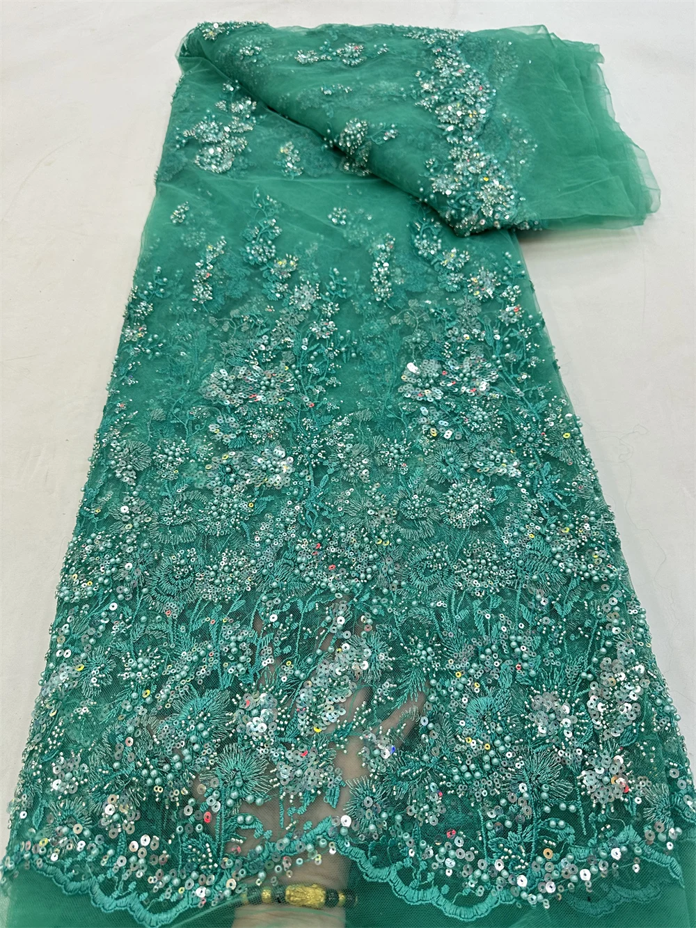 

High Quality African Sequins Beads Lace Fabric French Net Embroidery Tulle Lace Fabric For Nigerian Wedding Party Dress QF0745