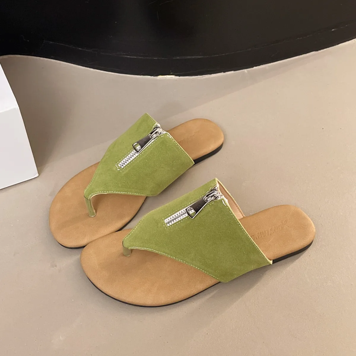Woman Summer Zipper Decoration Slippers New Fashion Woman Flip Flops Open Toe Sandals Beach Slides Ladies Flat Footwear