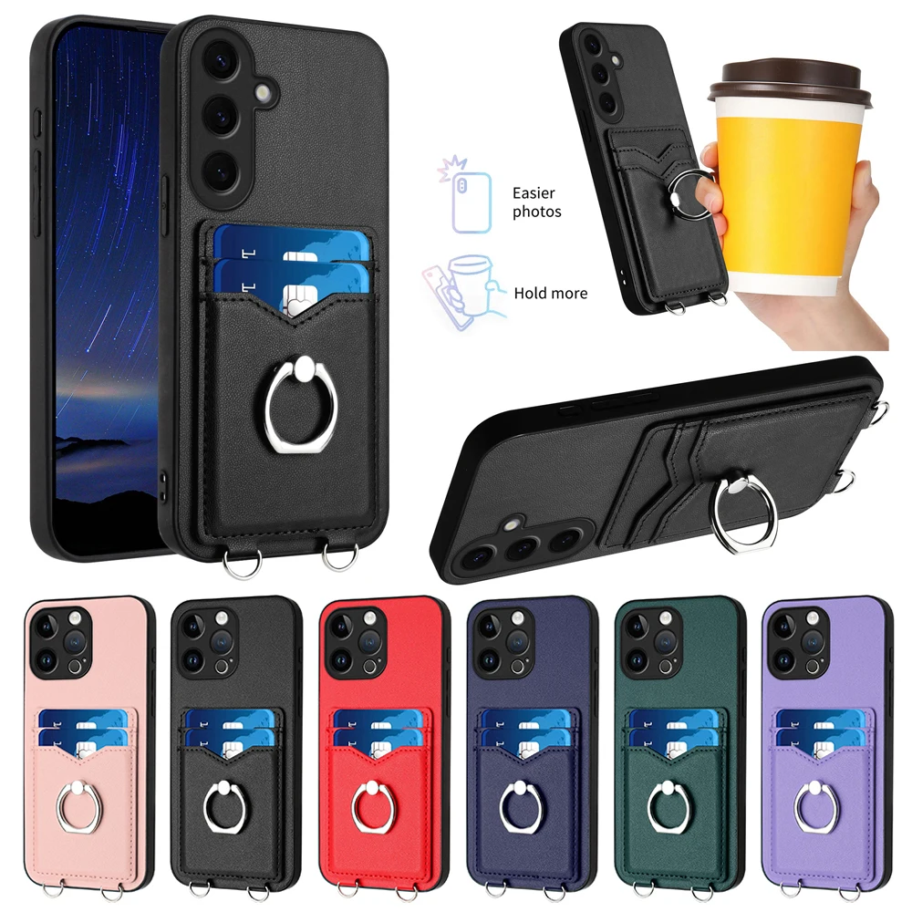 Universal Ring Stand Card Holder Phone Case with Enhanced Protection