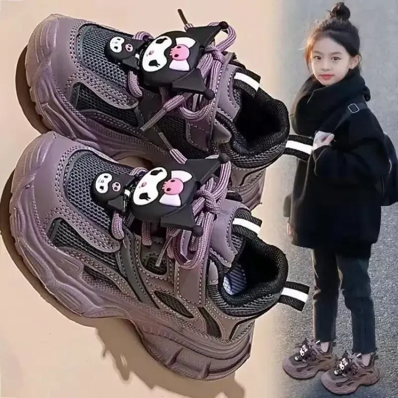 2025 Autumn New Children Sneakers for Girls Fashion Cute Kuromi Soft Comfortable Thick Sole Casual Light School Sports Shoes