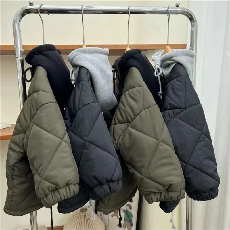 Children Cotton-padded Coat Autumn Winter New Fashionable Boys and Girls Solid Color Baby Short Pocket Warm Jacket