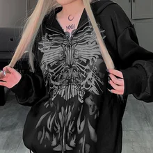 

Fashion Gothic Punk Sweatshirt Print Butterfly Long Sleeve Zip-up Women Hoodies Hooded Sweatshirts Y2k Top Aesthetic Harajuku