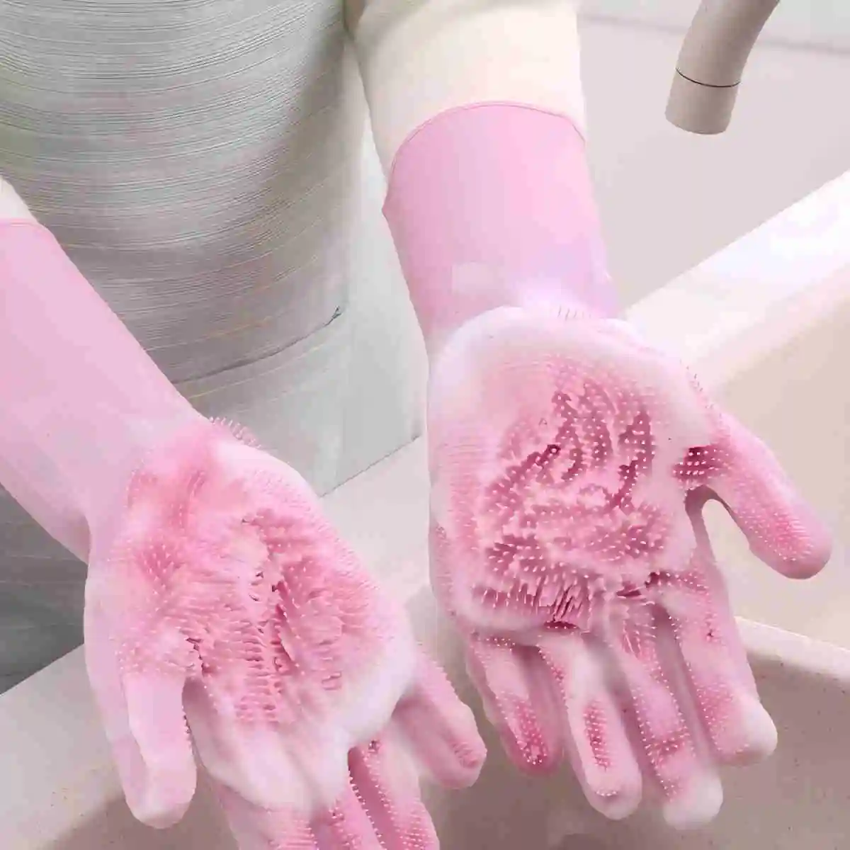 Description Picture 3 of itemSilicone dishwashing gloves, household kitchen anti scald brush, dish washing tool, pet bath, thick anti scratch