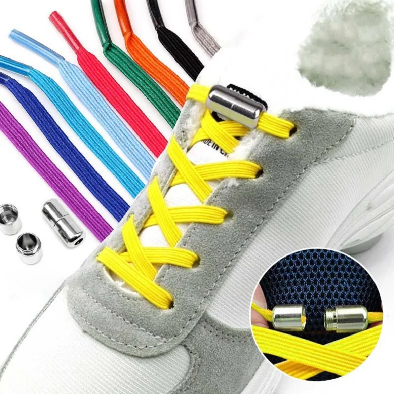 1Pair Elastic No Tie Shoelaces Flat Type ShoeLace Quick Metal Lock Laces  Shoe Strings for Kids and Adult Sneakers Strings - AliExpress