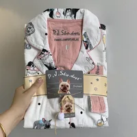 Cotton Pajamas Suit Spring Autumn Home Clothes Lady Cute Cartoon Print Nightwear Luxury Shirt Pants Girlfriend Gift Loungewear - Image 2