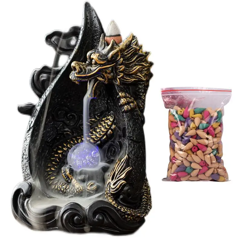 Dragon Backflow Incense Waterfall Burner Aromatherapy Colorful LED