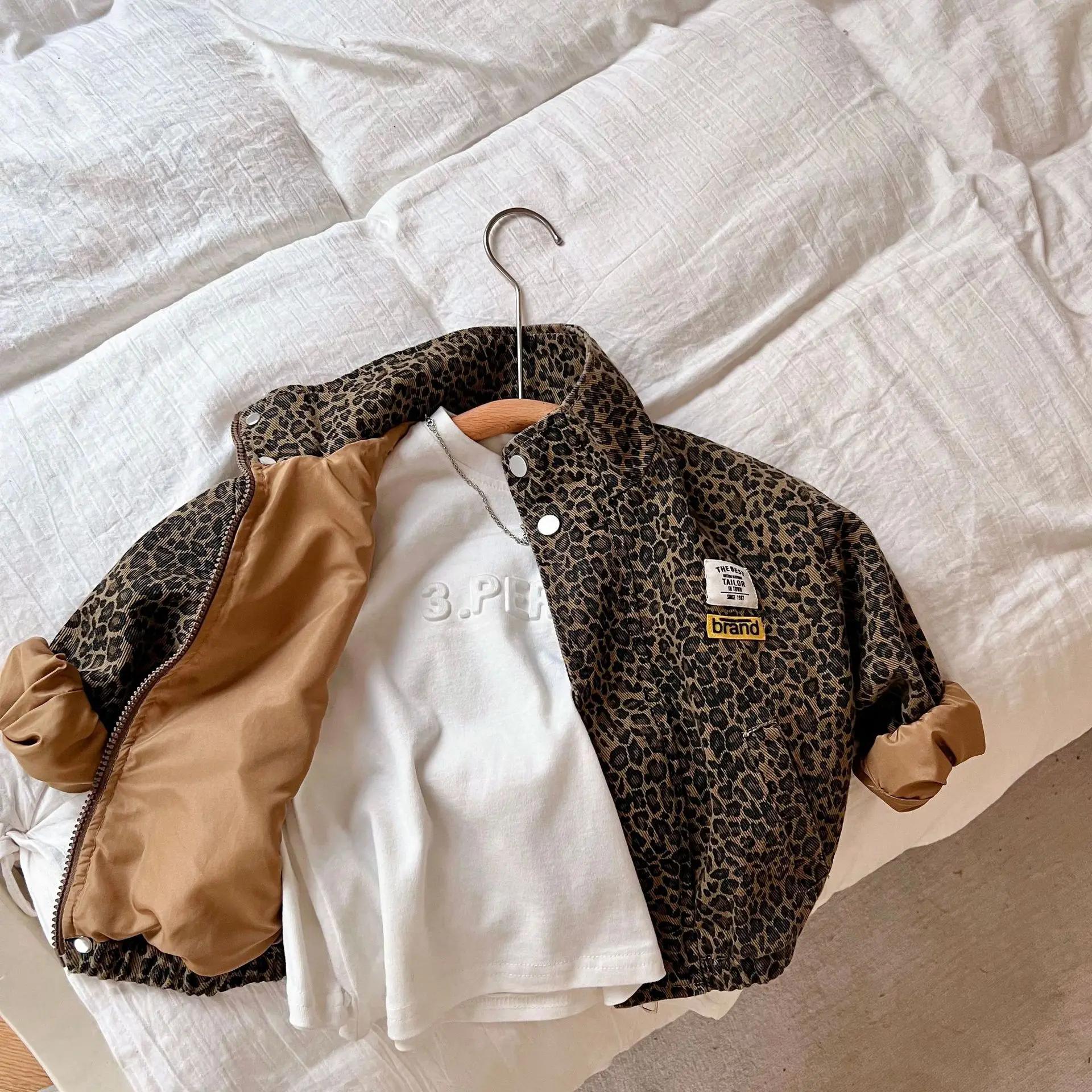 Kids Jackets Spring Autumn Children Casual Long-sleeved Boys Korean Leopard Print Girls Short Denim
