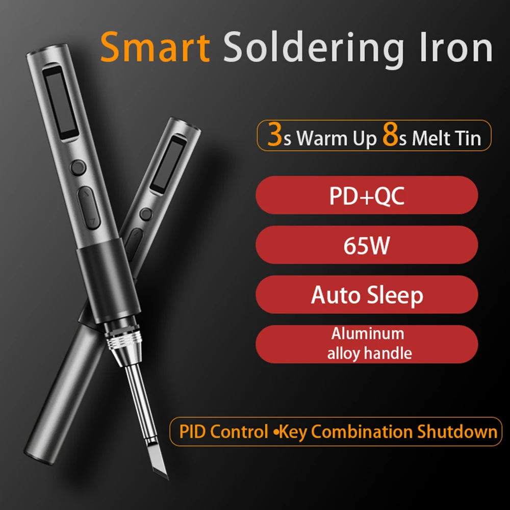 

65W Smart Electric Soldering Iron Kit Digital Adjustable Constant Temperature Fast Heating Repair Tools PD/QC Power Supply