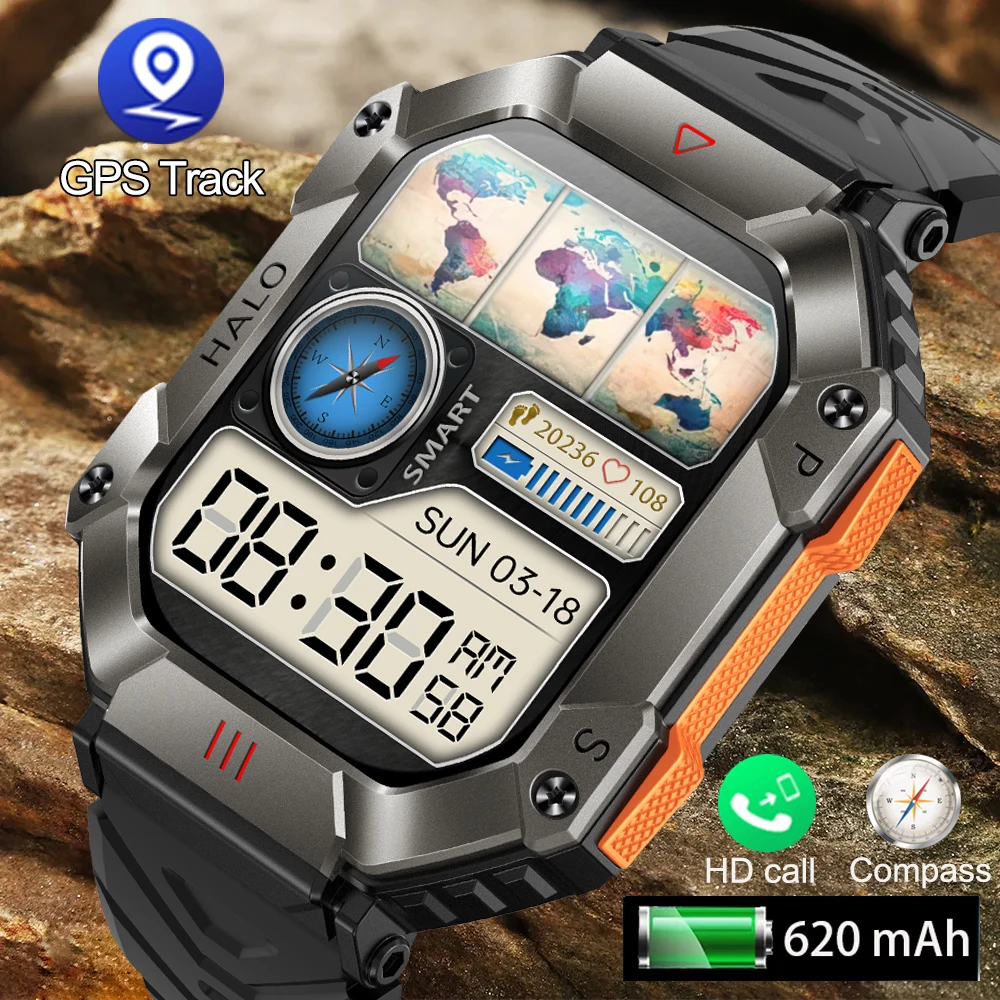 2024 New Military Smart Watch Men Gps Tracker 620Mah Batteria Ultra Long Standby Compass Bluetooth Call Outdoor Sports Smartwatch