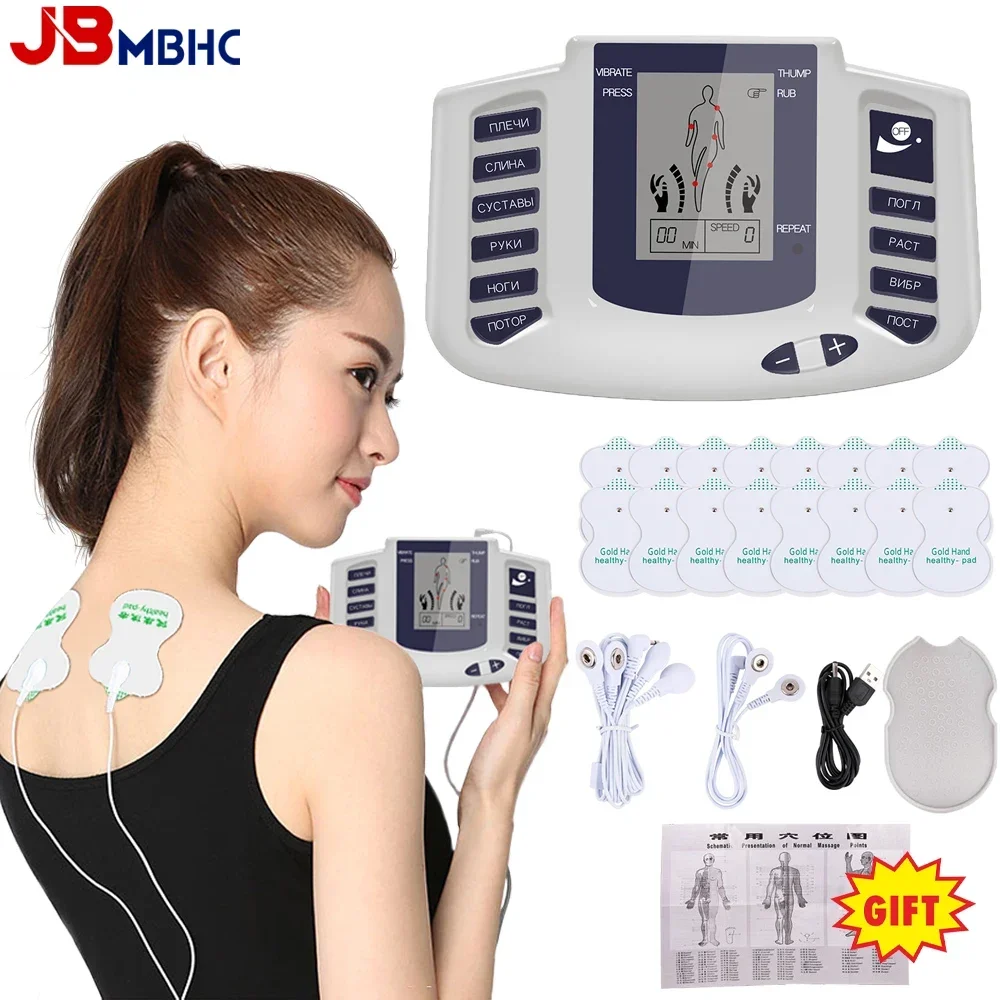 

EMS Pulse Muscle Stimulator English/Russian Panel Tens Acupuncture Full Body Slimming Massager Digital Therapy Electrostimulator