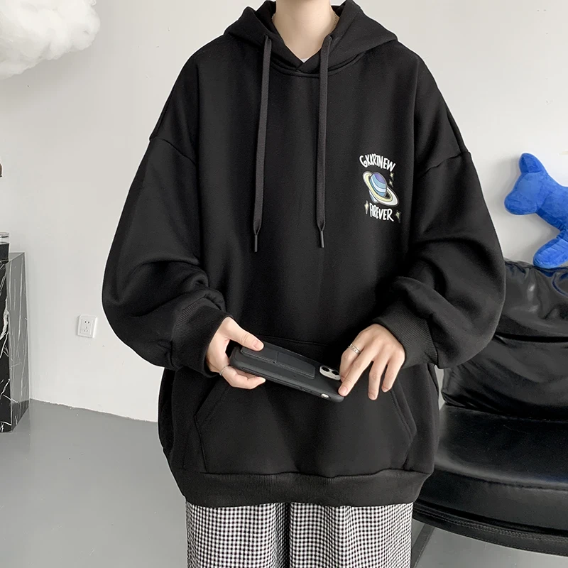 

Planet Graphic Printed Hoodies Sweatershirt Men's Fashion Brand Loose Tops Street Hip Hop Pocket Drawstring Hoody Pullovers Male