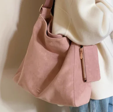 JIAERDI Velvet Pink Large Capacity Handbag Women Retro Casual Tote Crossbody Bags Female Bring A Small Bag Wallets Messenger Bag