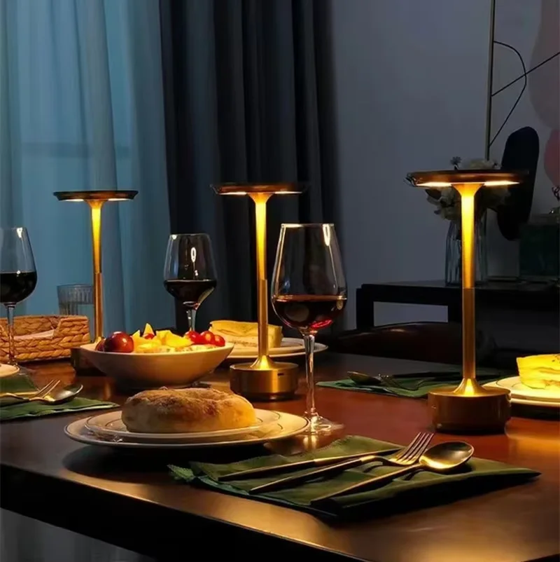 Restaurant cordless rechargeable table lamp aluminum LED metal desk lamp bedroom bedside night lamp bar hotel decorative lamp 3