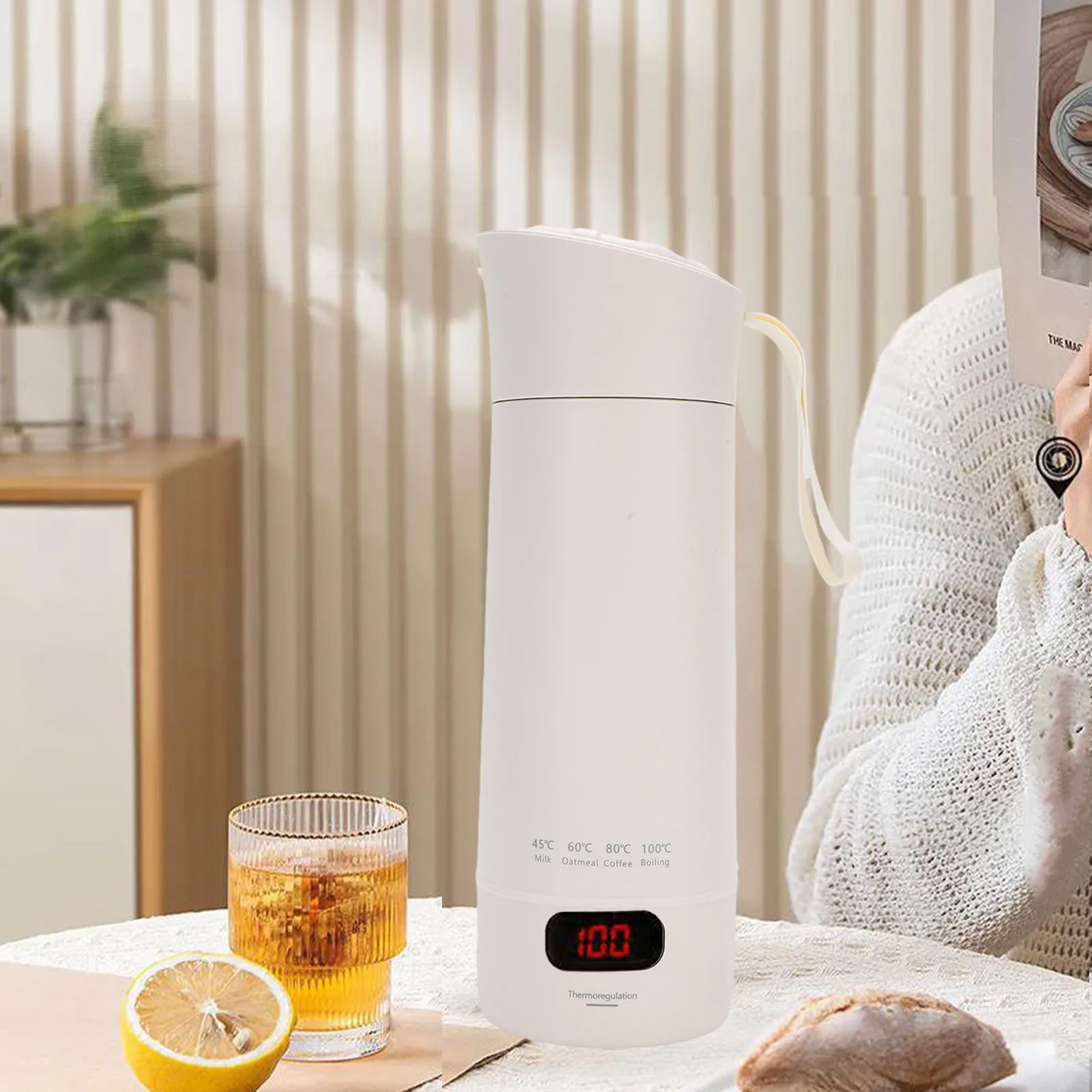 Portable Water Heater Double Layer Anti Scald Travel Electric Kettle 400ml 304 Stainless Steel 4 Temperature Modes for Camping