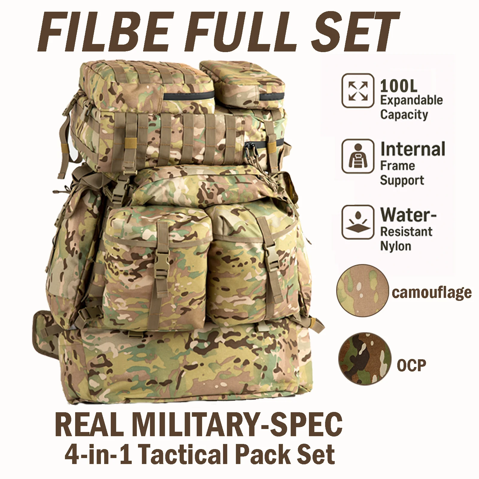 AkmaxFILBE Full Pack System Tactical Military Rucksack with
